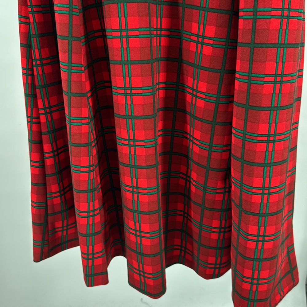 Calvin Klein Red and Green Plaid Midi Dress 3/4 sleeve puff shoulder holiday 16 - Picture 8 of 12